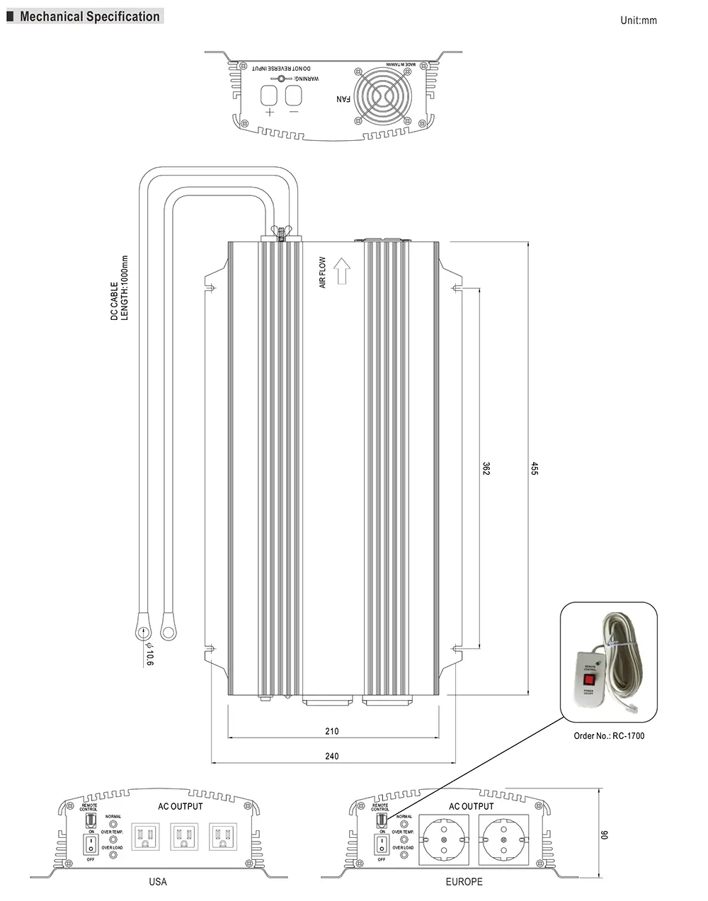 Mean Well A301/302-1K7 Series Mechanical Drawing Mean Well A301/302-1K7 Series Mechanical Drawing