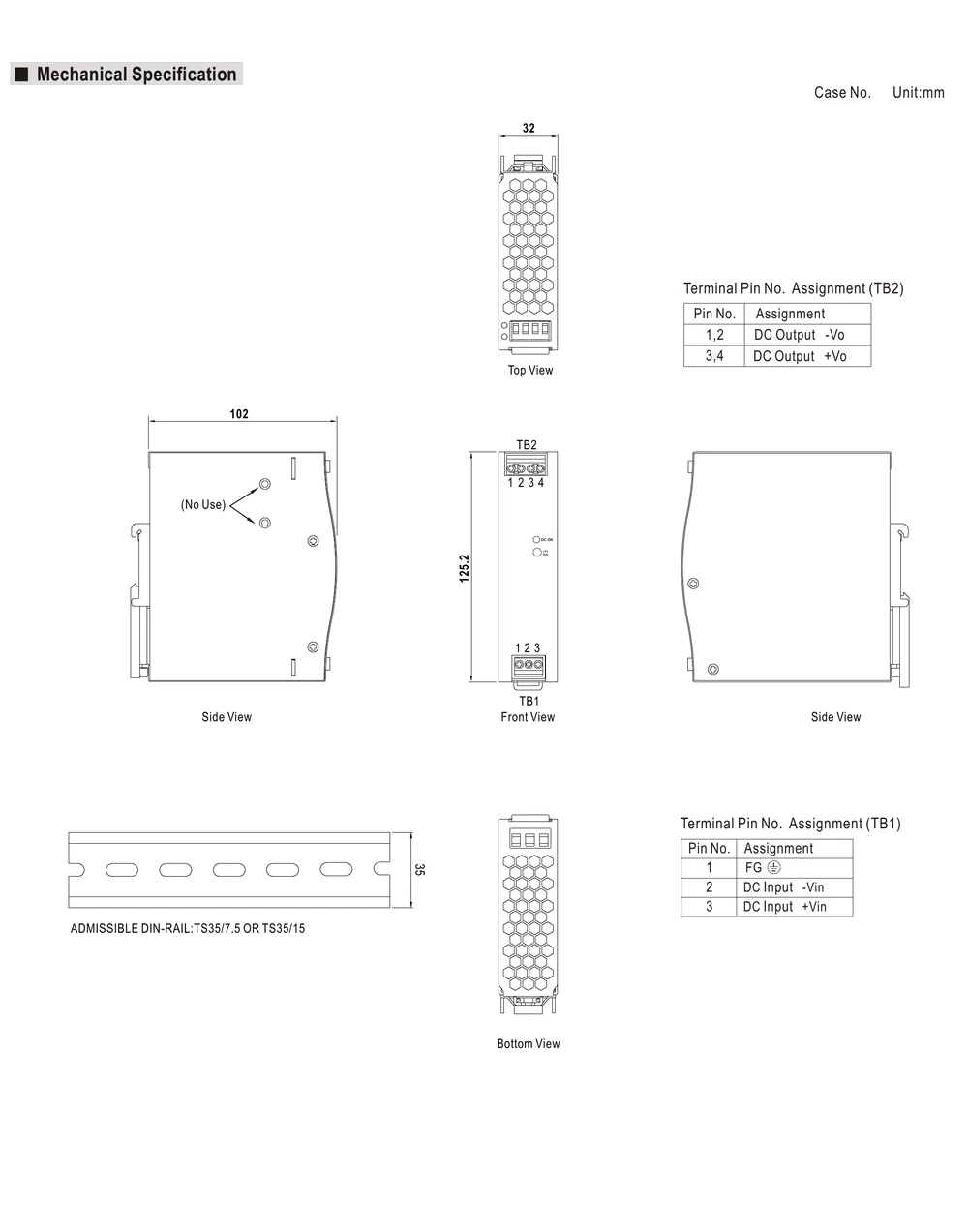 MEAN WELL DDR-120 Series Mechanical Drawing MEAN WELL DDR-120 Series mechanical drawing and DIN rail dimensions