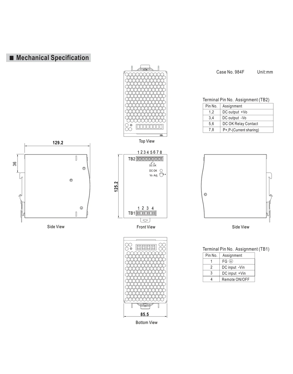 Mean Well DDR-480 Series Mechanical Drawing Mean Well DDR-480 Series mechanical drawing DIN rail DC-DC converter dimensions installation size