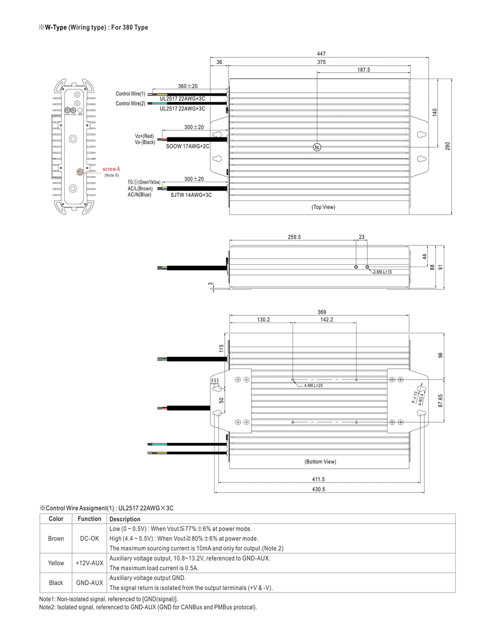 MEAN WELL HEP-2300-HV Series mechanical drawing and dimensions