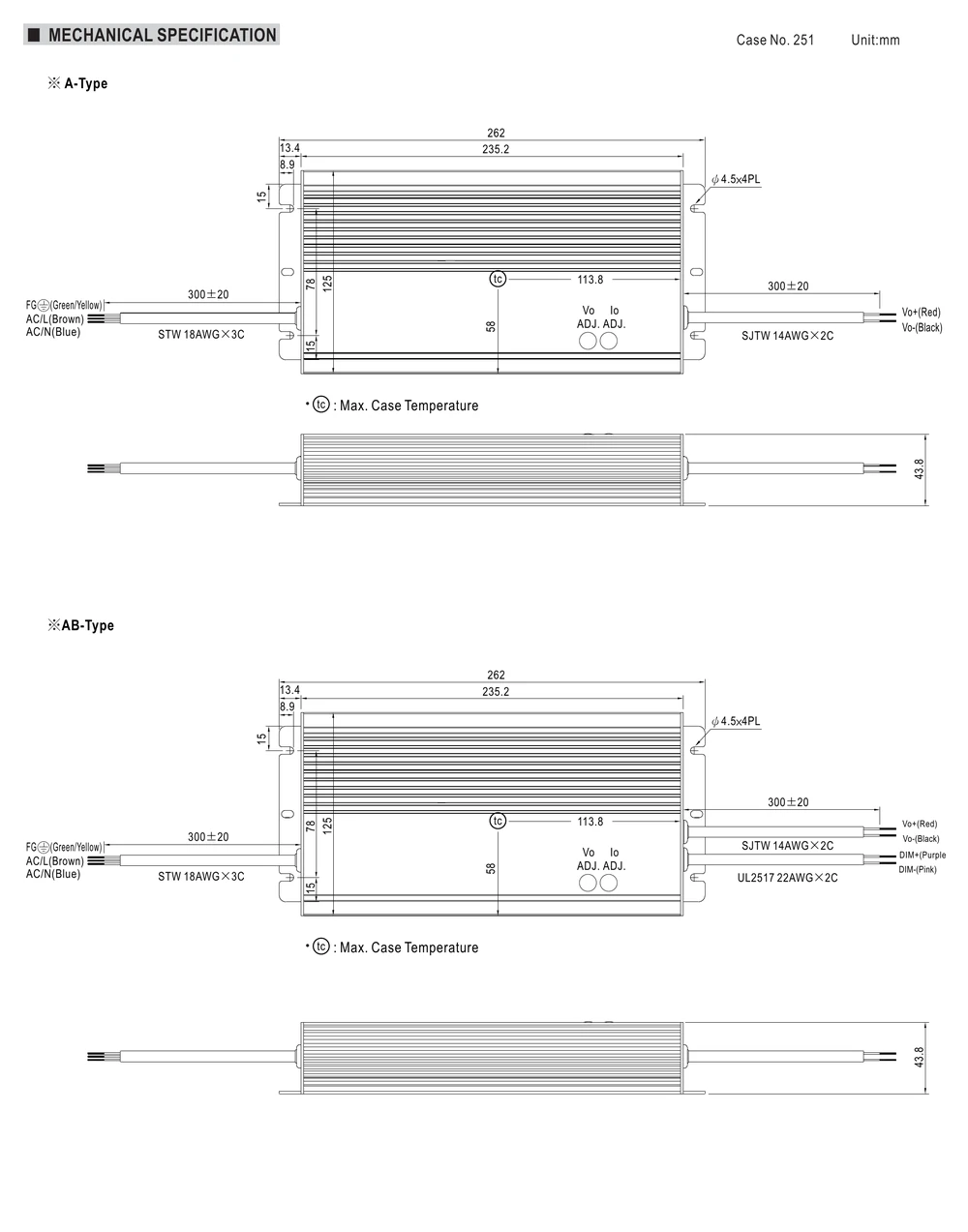 MEAN WELL HVG-480 Series LED driver mechanical dimension drawing