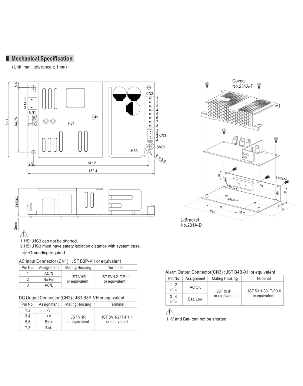 MEAN WELL PSC-160 Series Mechanical Drawing MEAN WELL PSC-160 Series mechanical drawing with PCB and enclosed type dimensions