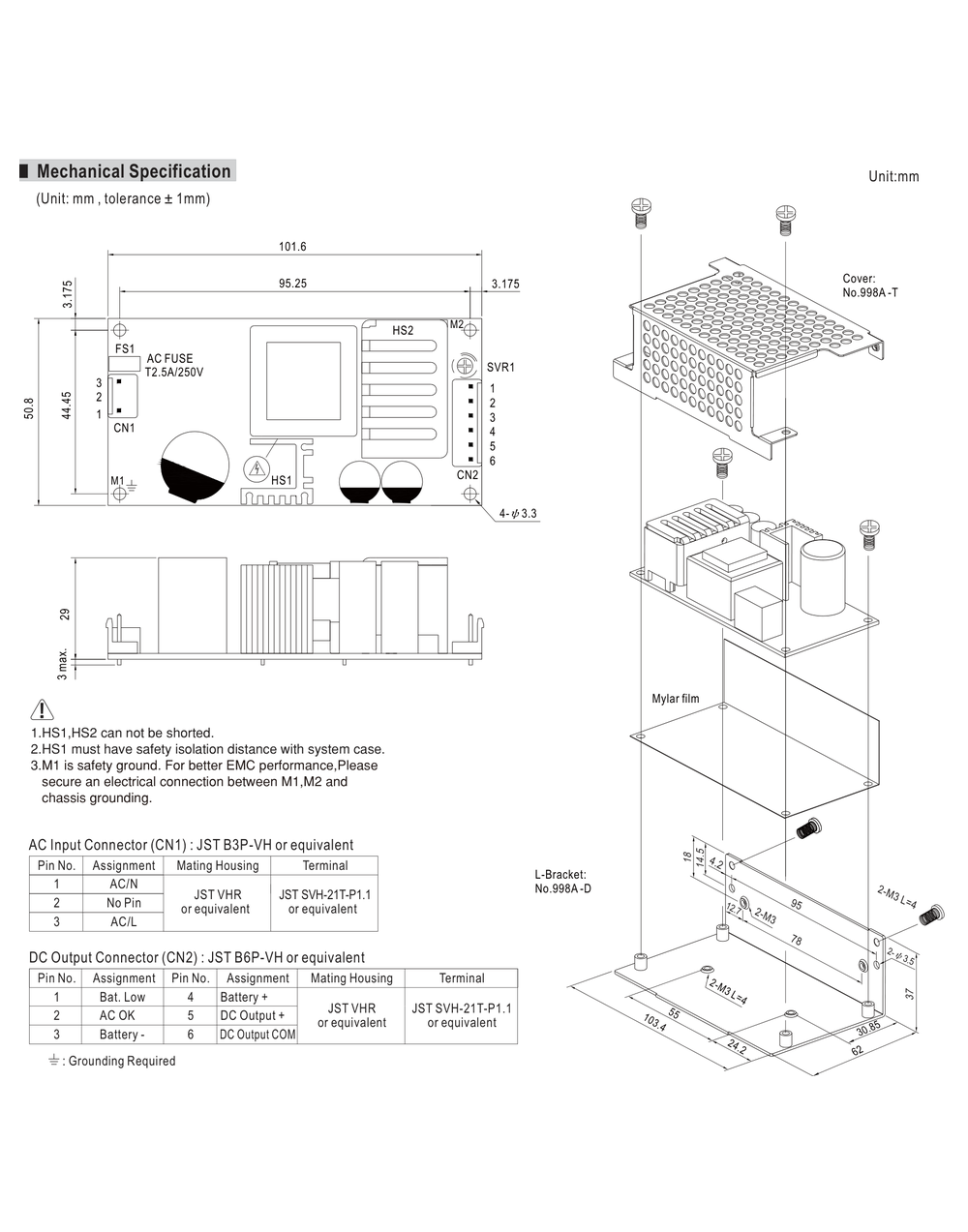 MEAN WELL PSC-60 Series mechanical drawing and dimensions
