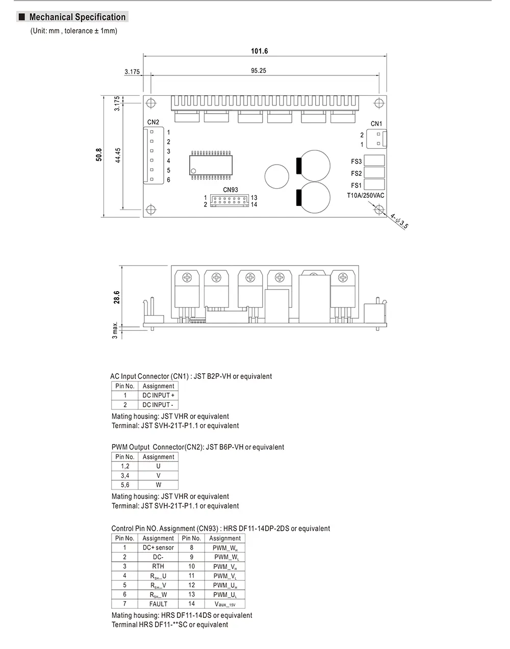 Mean Well VFD-250P-48 mechanical drawing