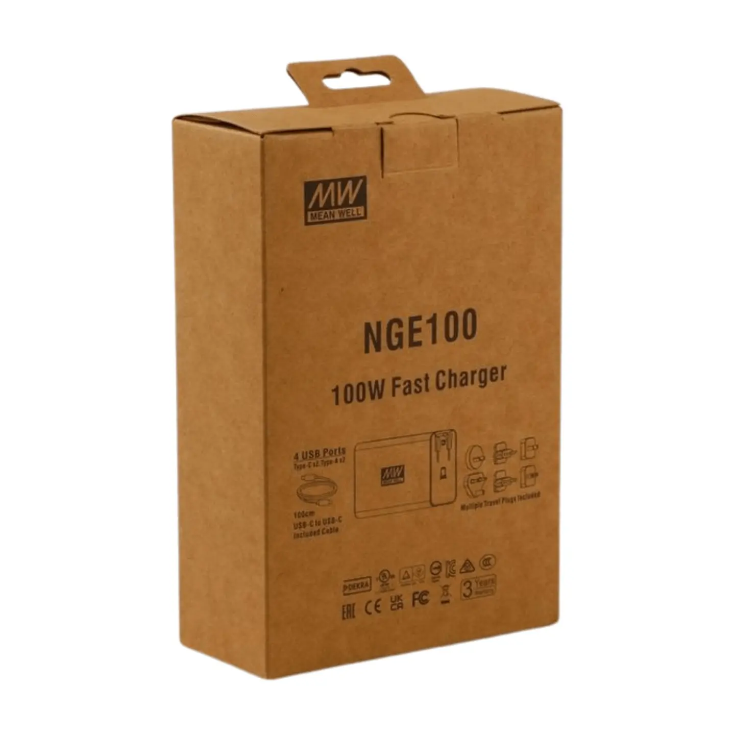 Mean Well NGE100 100W Fast Charger Packaging with USB Ports