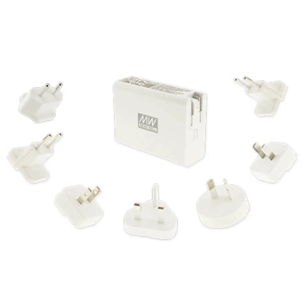 Mean Well NGE100 GaN Fast Charger with USB-C and USB-A ports, 100W high-speed output, compact travel-friendly design